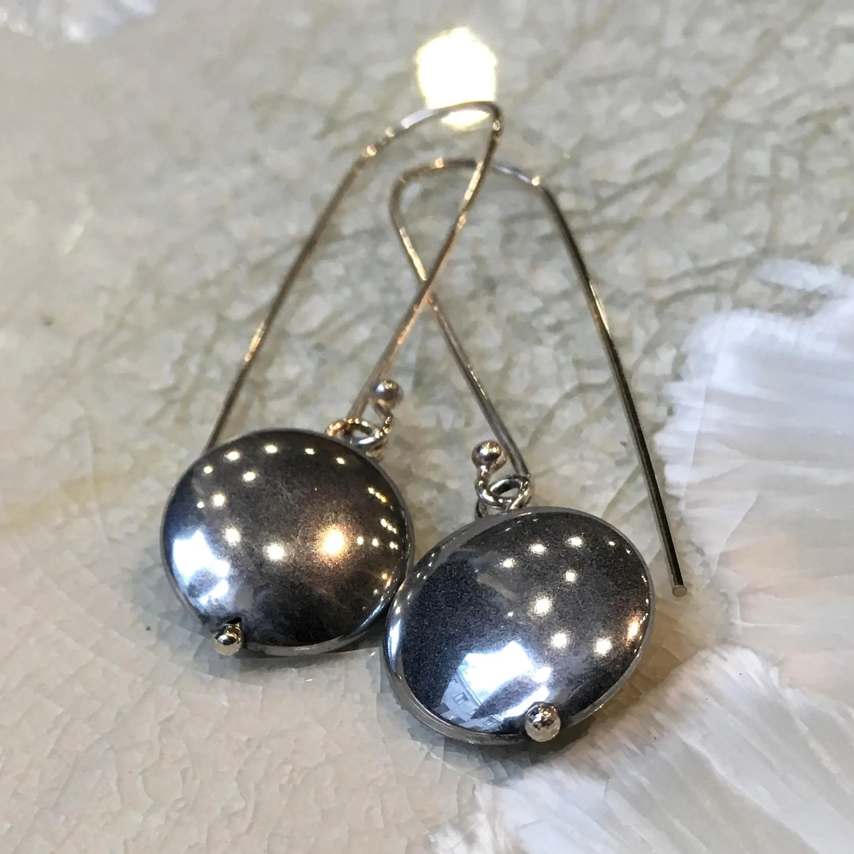 Sterling Silver Hematite Dangle Earrings - Dark.
