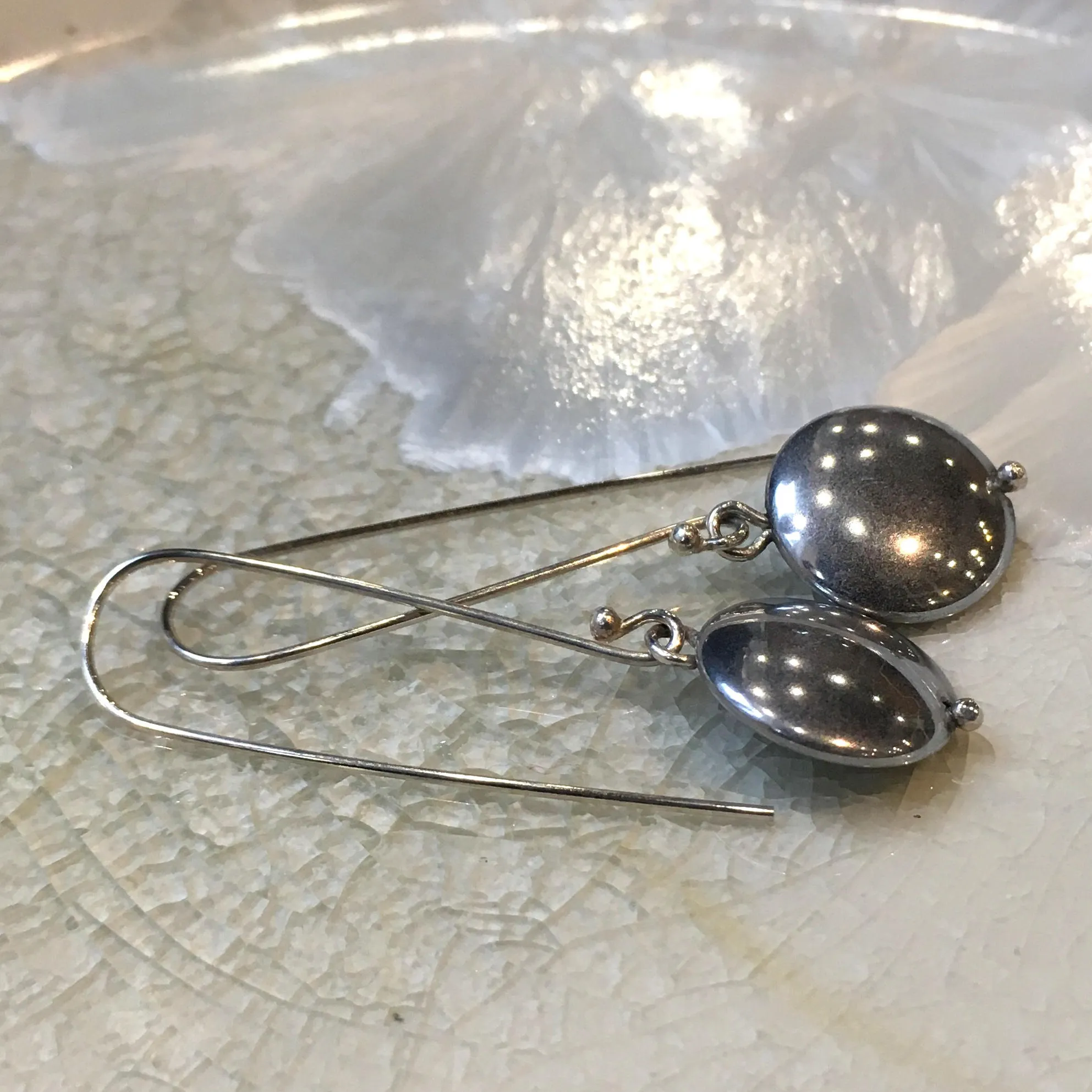 Sterling Silver Hematite Dangle Earrings - Dark.