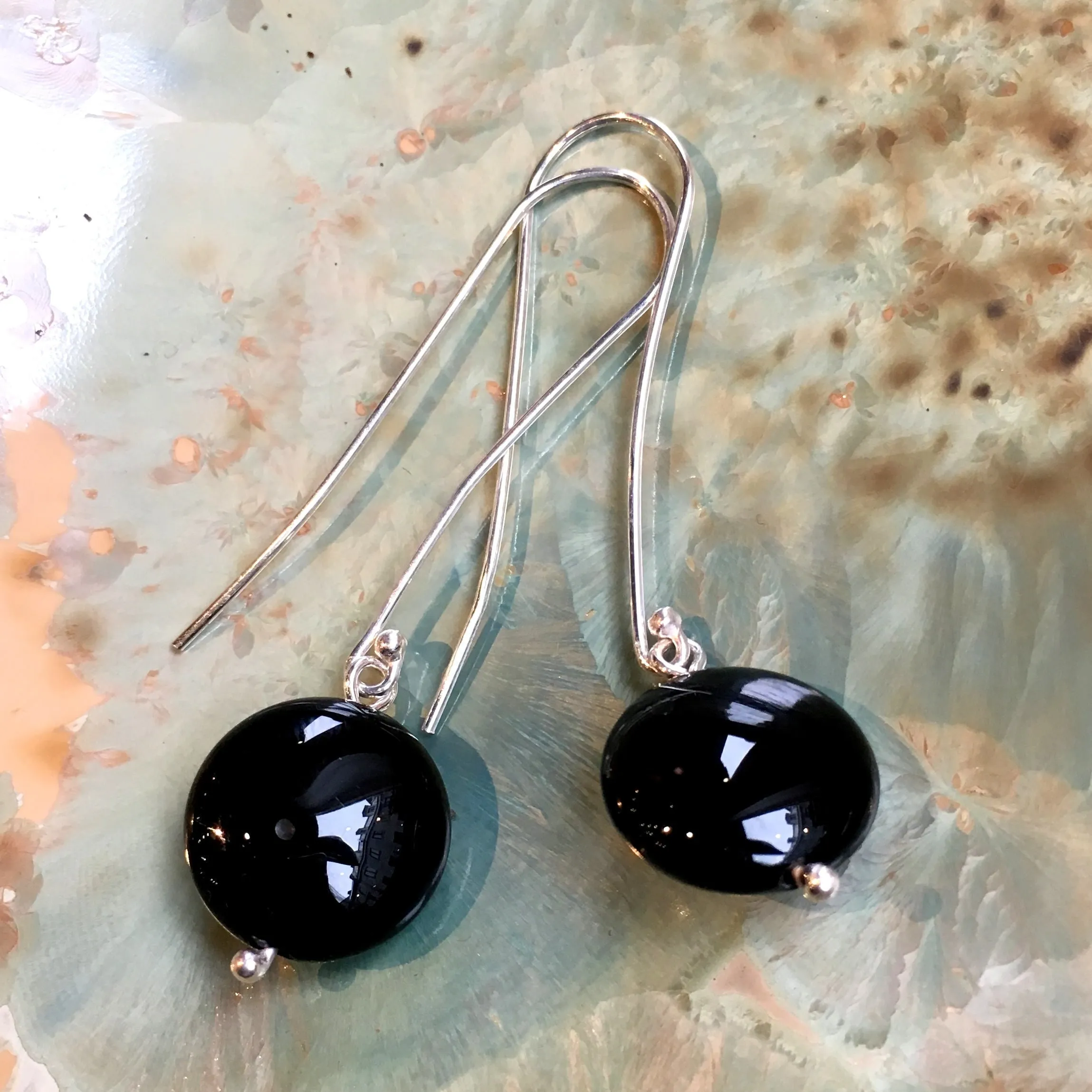 Sterling Silver Hematite Dangle Earrings - Dark.