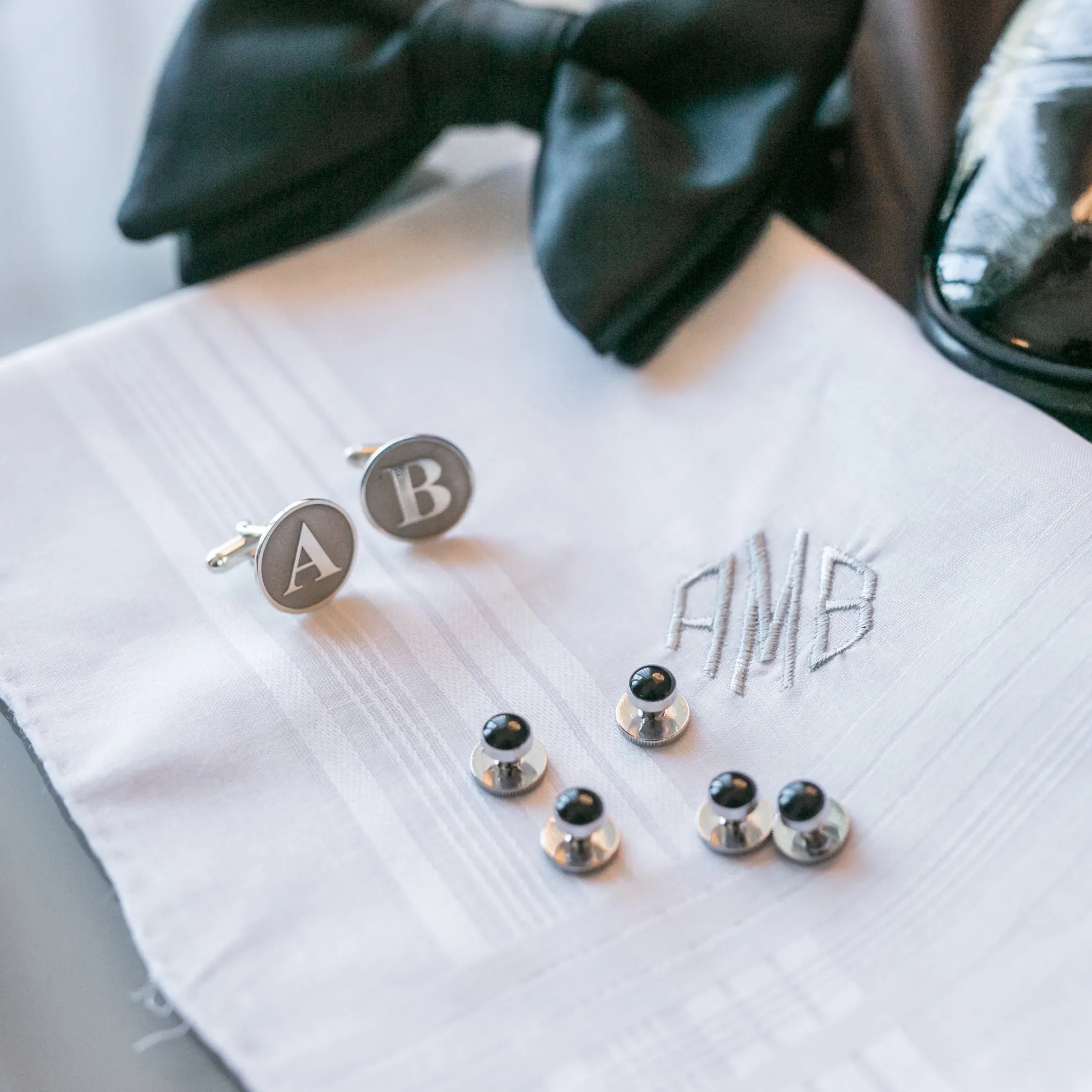 Sterling Silver Initial Letter Cameo Engraved Coin Cufflinks, Old English Font