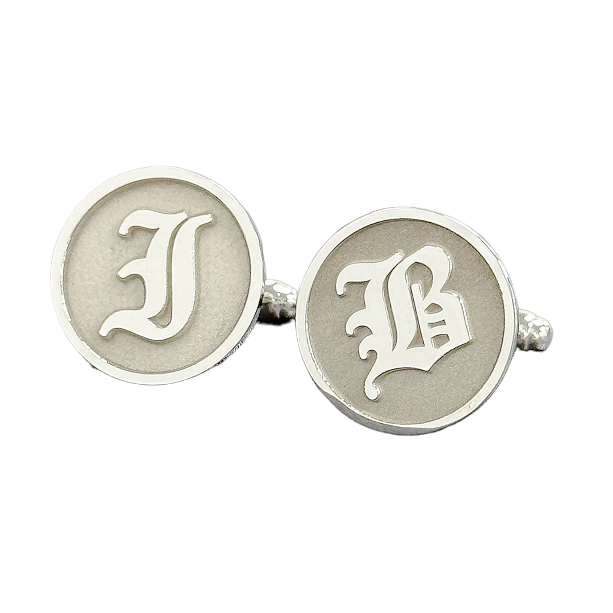 Sterling Silver Initial Letter Cameo Engraved Coin Cufflinks, Old English Font
