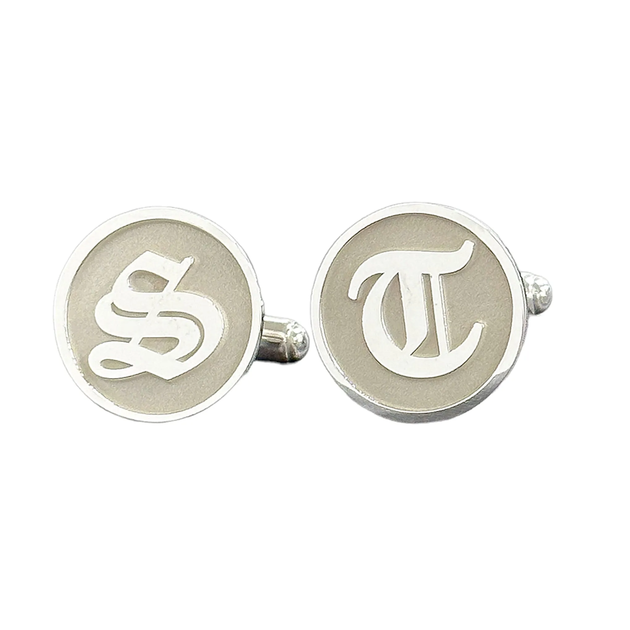 Sterling Silver Initial Letter Cameo Engraved Coin Cufflinks, Old English Font