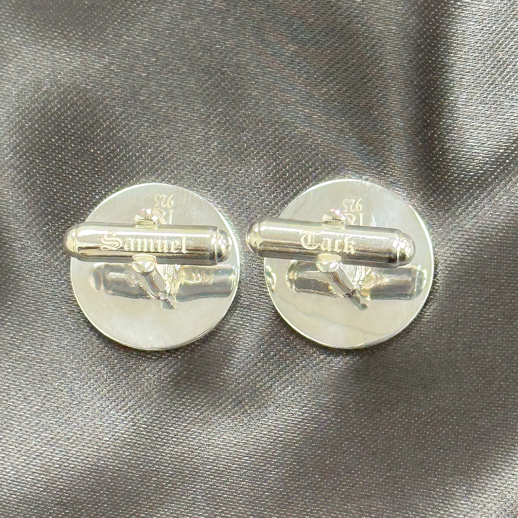 Sterling Silver Initial Letter Cameo Engraved Coin Cufflinks, Old English Font