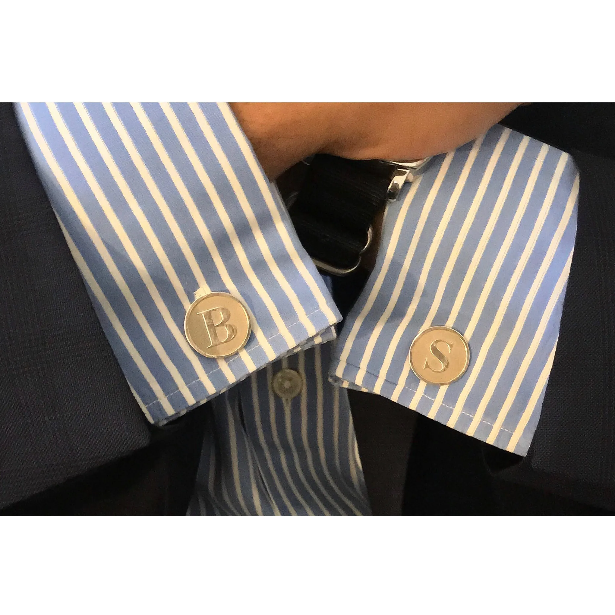 Sterling Silver Initial Letter Cameo Engraved Coin Cufflinks, Old English Font