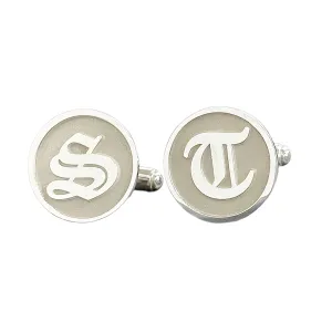 Sterling Silver Initial Letter Cameo Engraved Coin Cufflinks, Old English Font