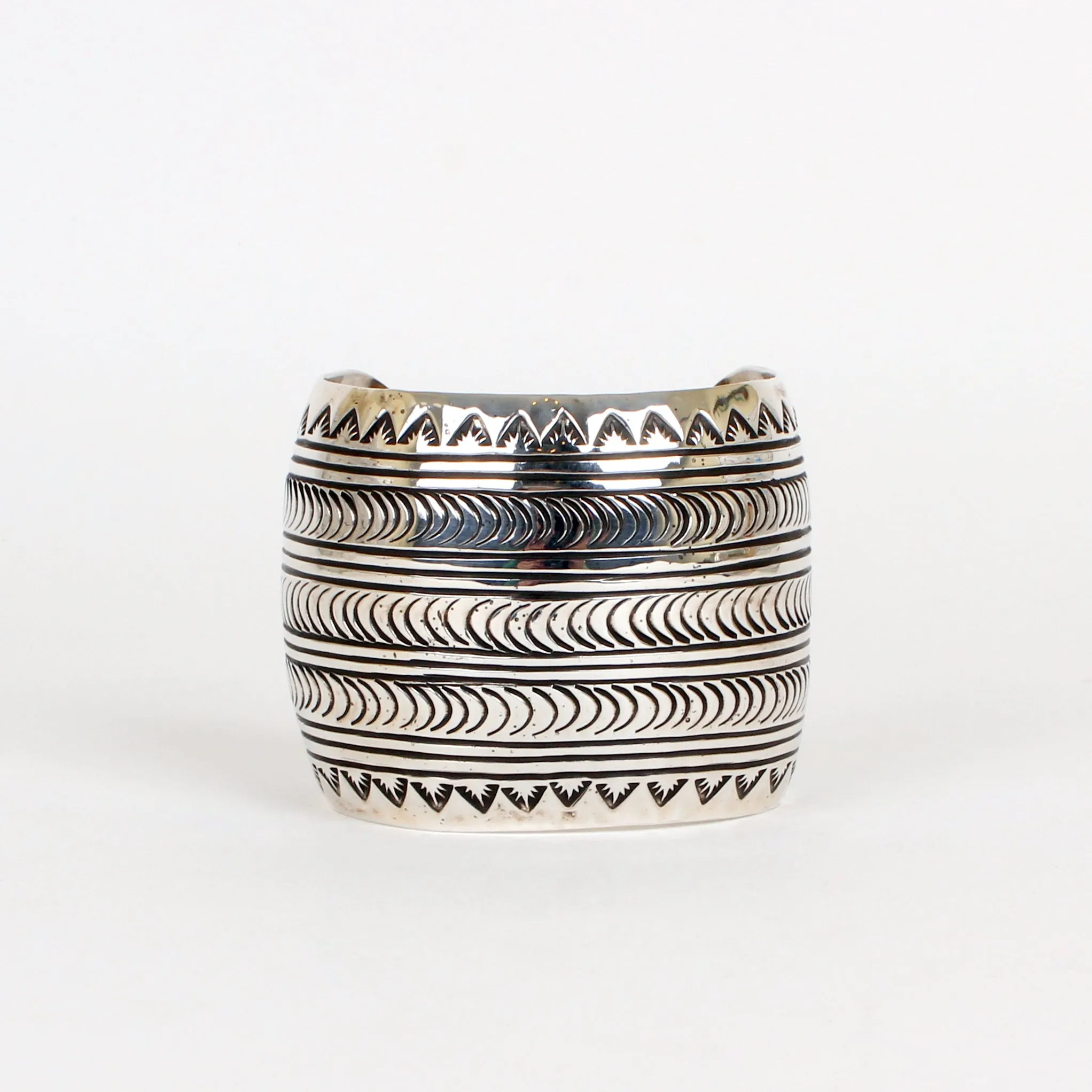 Sterling Silver Jewelry Large Stamped Cuff Bracelet by Navajo Artist Carson Blackgoat