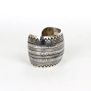 Sterling Silver Jewelry Large Stamped Cuff Bracelet by Navajo Artist Carson Blackgoat