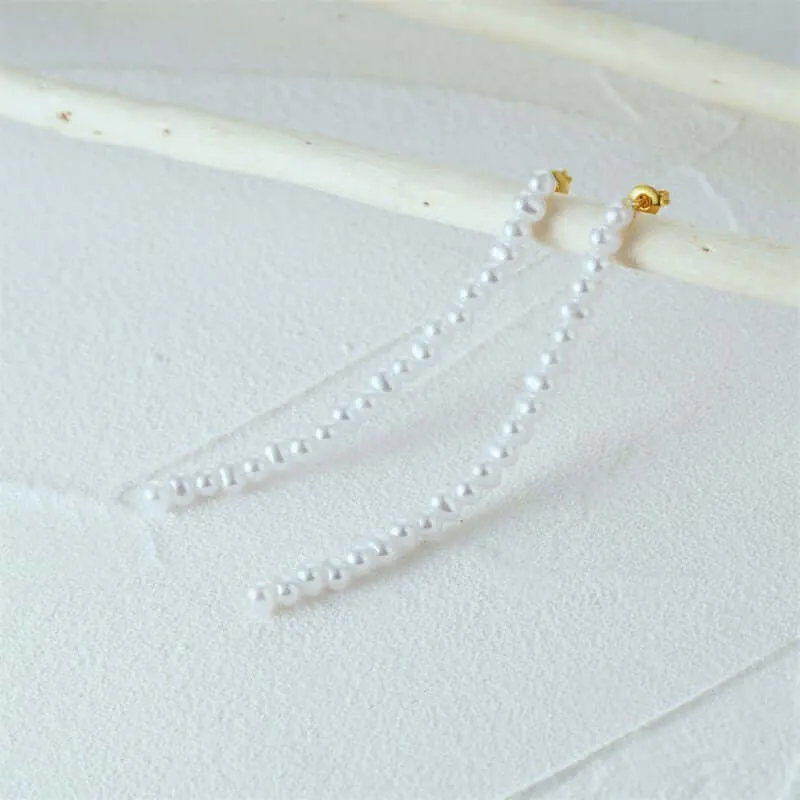 Sterling Silver Pearl Strand Drop Earrings for Women