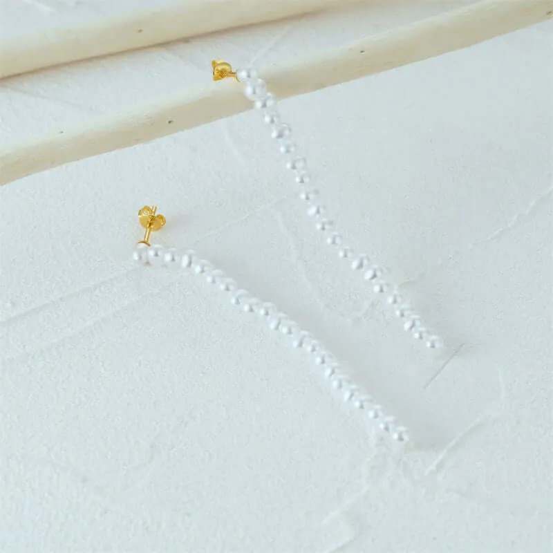 Sterling Silver Pearl Strand Drop Earrings for Women