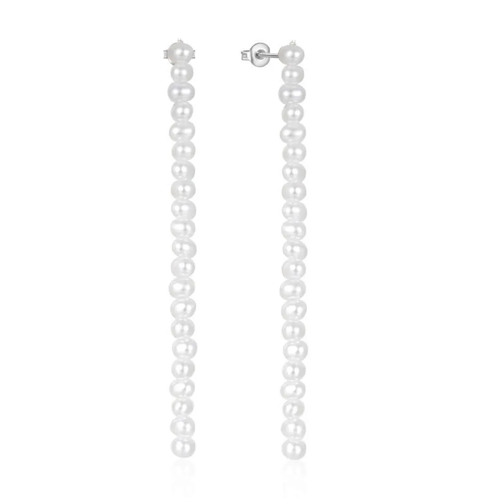 Sterling Silver Pearl Strand Drop Earrings for Women