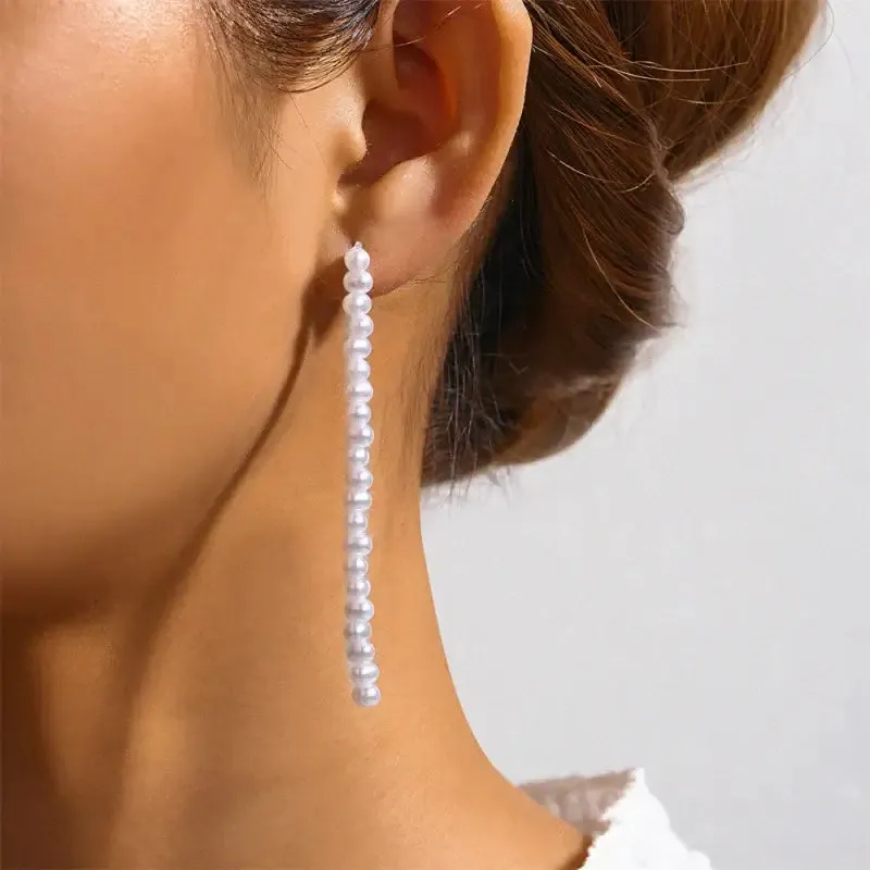 Sterling Silver Pearl Strand Drop Earrings for Women