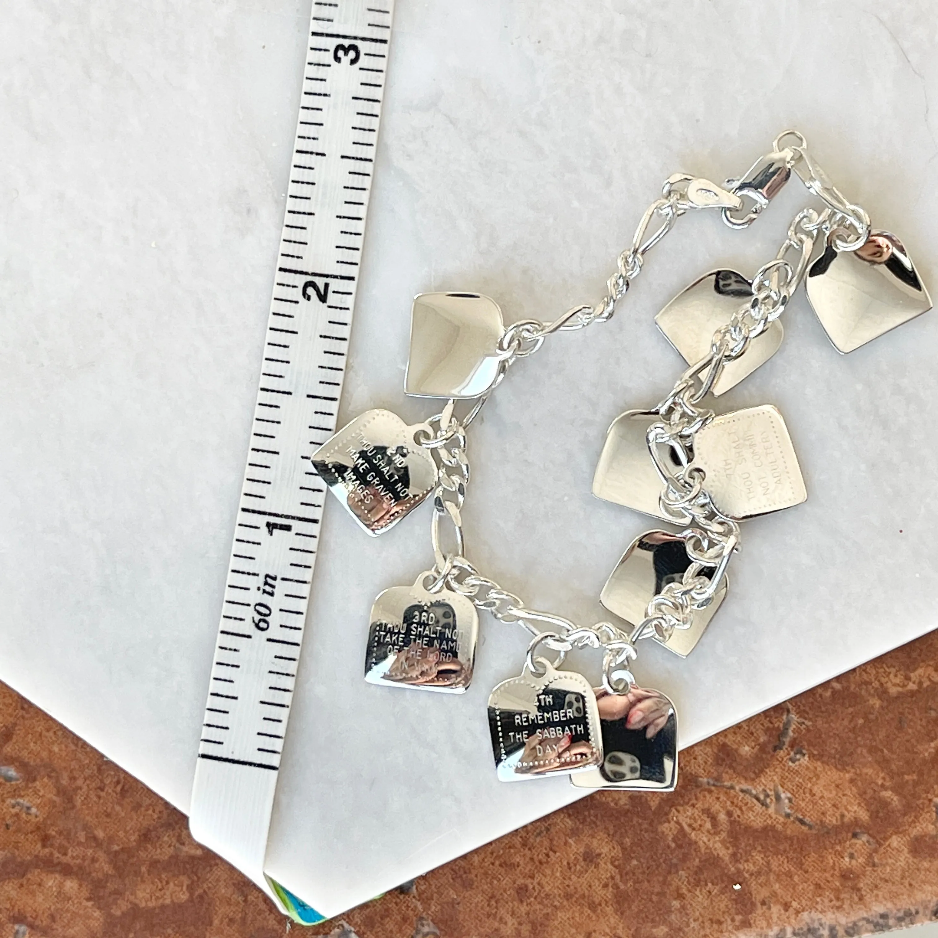 Sterling Silver Polished Ten Commandments Charm Bracelet