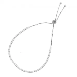 Sterling Silver Rhodium Plated Adjustable CZ Bracelet