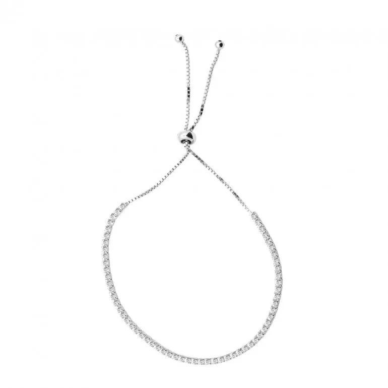 Sterling Silver Rhodium Plated Adjustable CZ Bracelet