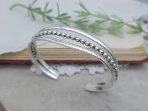 Sterling Silver Triple Band Beaded Cuff