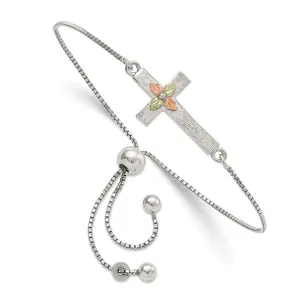Sterling Silver w/ 12K Gold Accents Black Hills Gold Cross Adjustable Bolo Bracelet