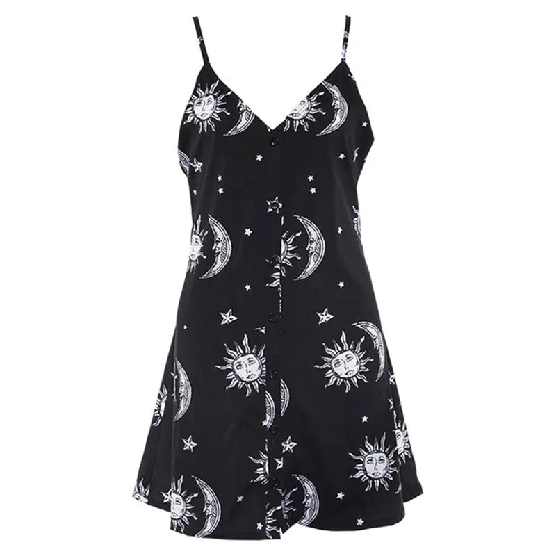 [@strega_salamander] “BLACK SUN & MOON” STRAP DRESS W041303