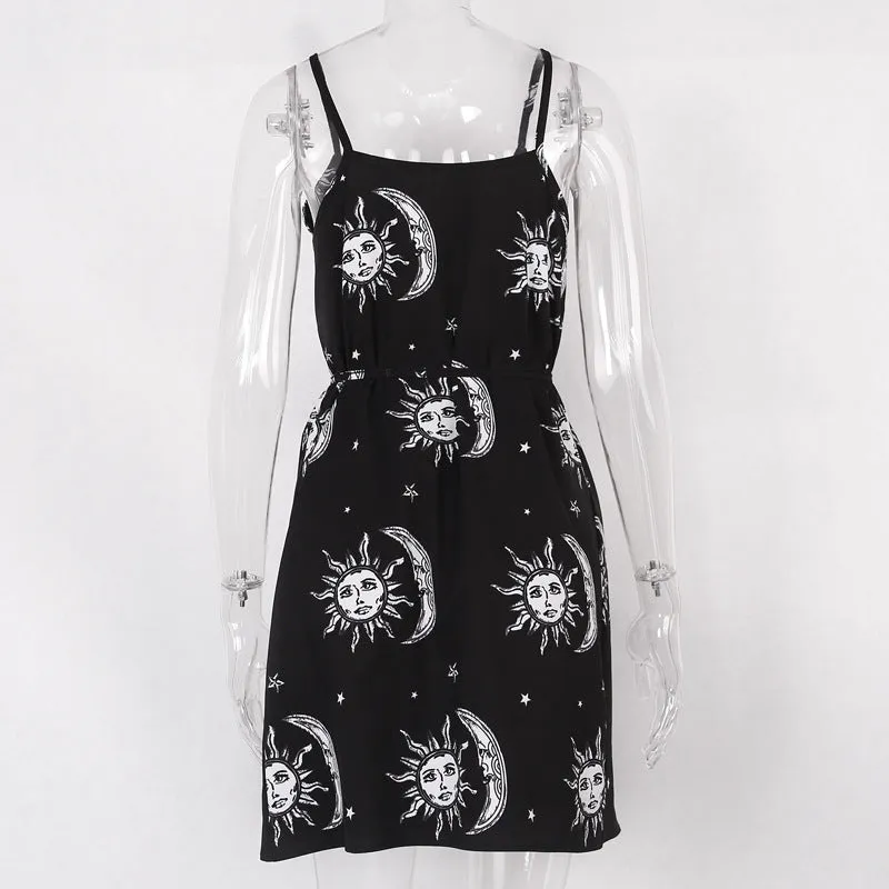 [@strega_salamander] “BLACK SUN & MOON” STRAP DRESS W041303