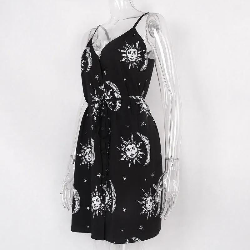 [@strega_salamander] “BLACK SUN & MOON” STRAP DRESS W041303