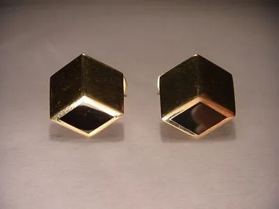 Stunning Estate 14K Yellow Gold Onyx Geometric Mens Cufflinks