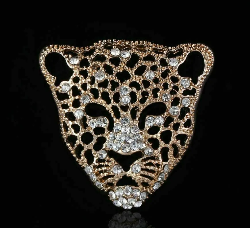 Stunning vintage look gold plated retro leopard celebrity brooch broach pin z14