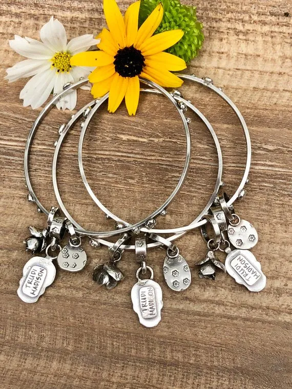 Sugar Skull and Black Onyx sterling silver Bangle Sterling Bracelet