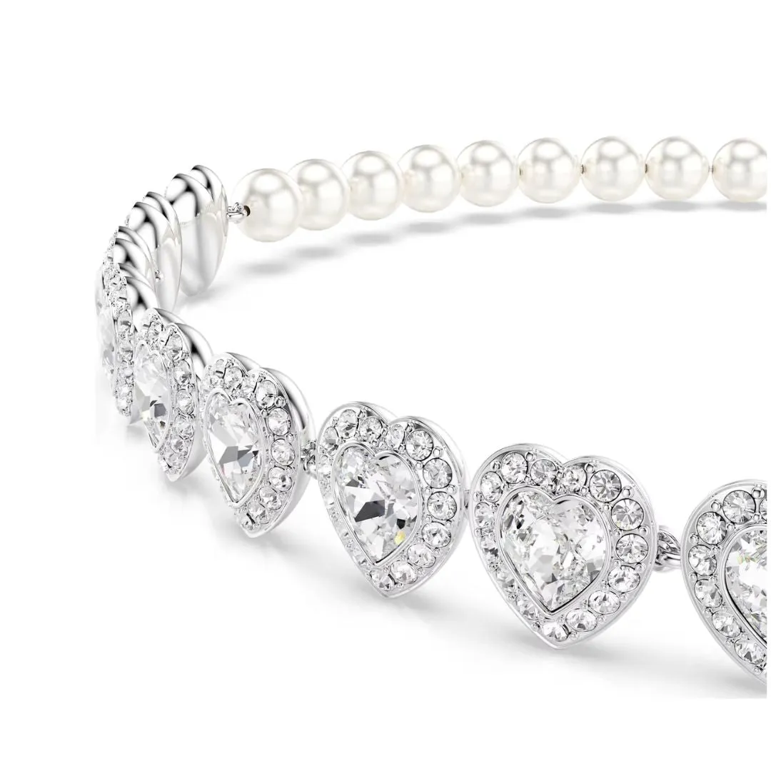 Swarovski x Ariana Grande Tennis Choker Necklace, Rhodium Plated Metal, White Crystals and White Pearls, 5720861