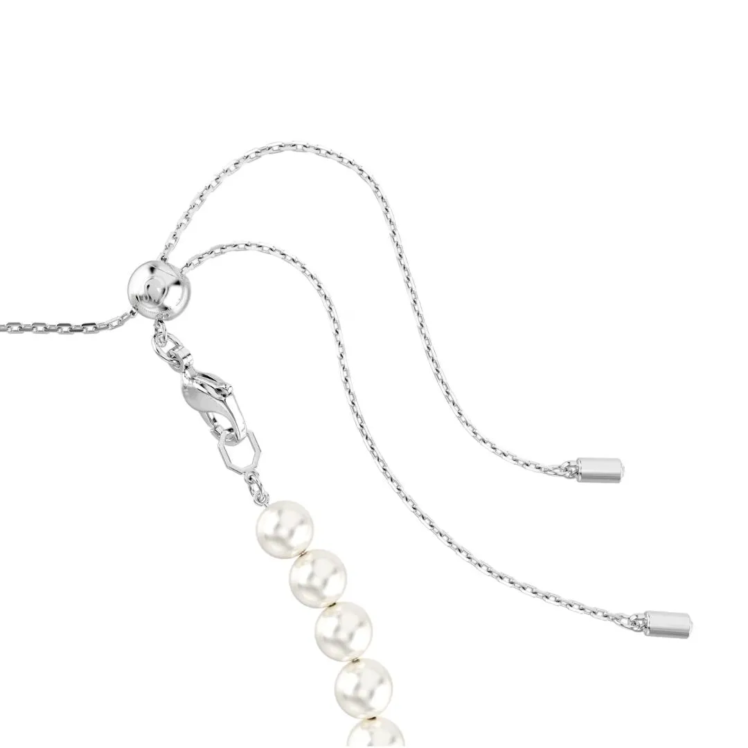 Swarovski x Ariana Grande Tennis Choker Necklace, Rhodium Plated Metal, White Crystals and White Pearls, 5720861