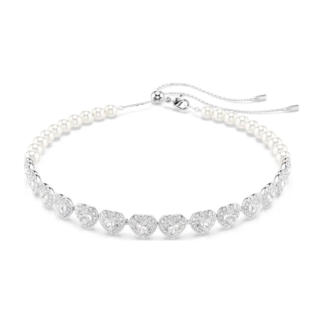Swarovski x Ariana Grande Tennis Choker Necklace, Rhodium Plated Metal, White Crystals and White Pearls, 5720861