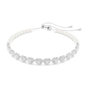 Swarovski x Ariana Grande Tennis Choker Necklace, Rhodium Plated Metal, White Crystals and White Pearls, 5720861