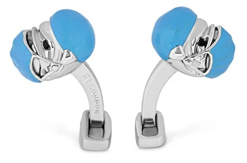 Tateossian Doctor Bulldog Cufflinks with Blue Swarovski Crystals, Blue