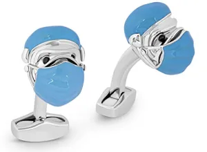 Tateossian Doctor Bulldog Cufflinks with Blue Swarovski Crystals, Blue