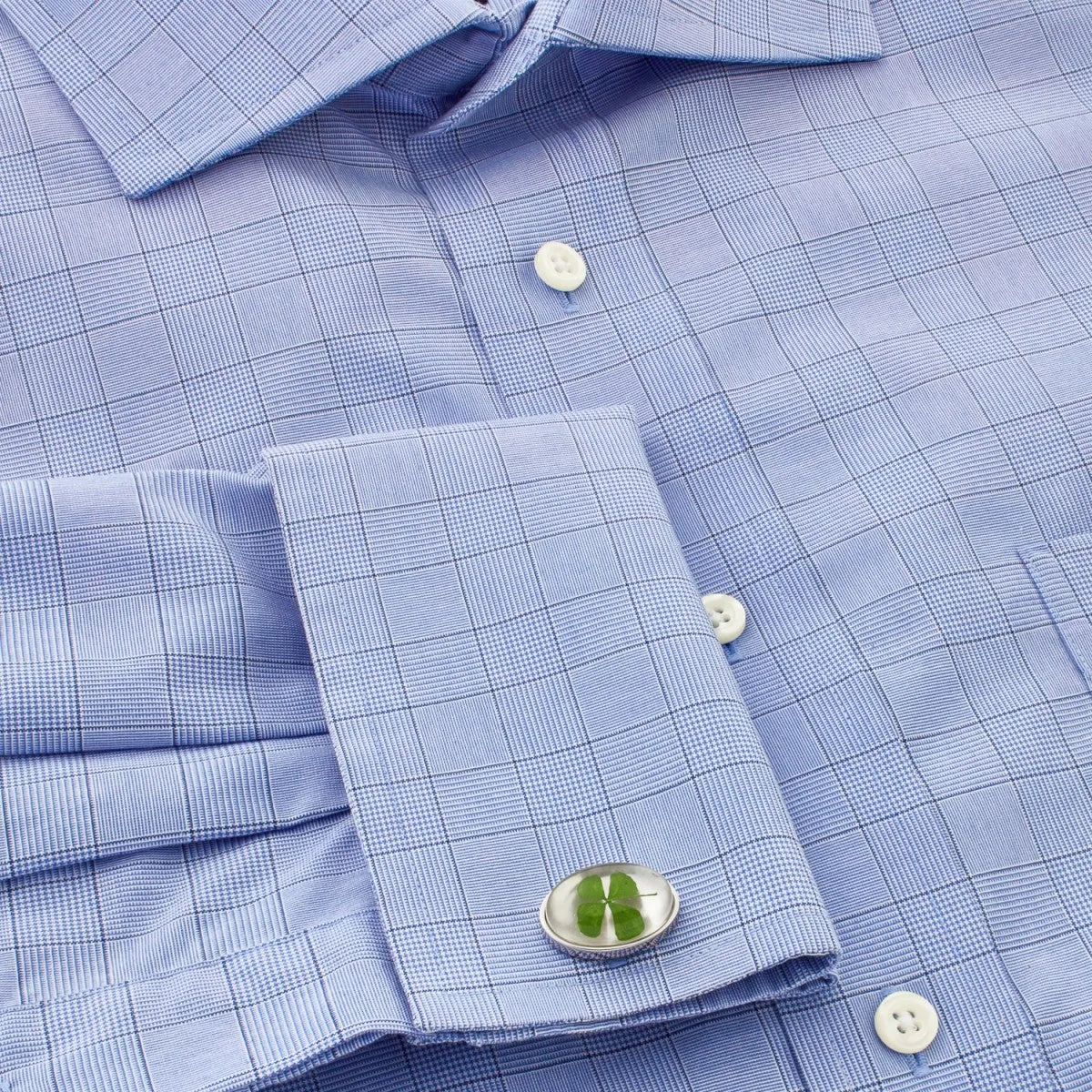 Tateossian Four Leaf Clover Green Cufflinks, Rhodium Silver