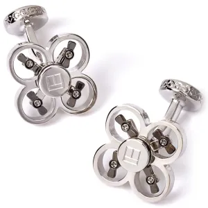 Tateossian Mechanical Mini Drone Cufflinks, Rhodium Silver