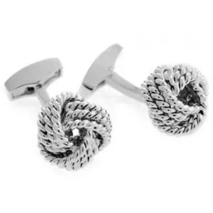 Tateossian Rhodium Silver Round Cable Knot Cufflinks, Silver