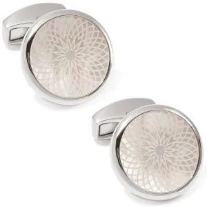 Tateossian Rotondo Guilloche Engraved Men's Cufflinks, White Mother of Pearl