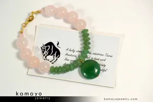 TAURUS BRACELET - Coin Green Aventurine Pendant and Rose Quartz Beads