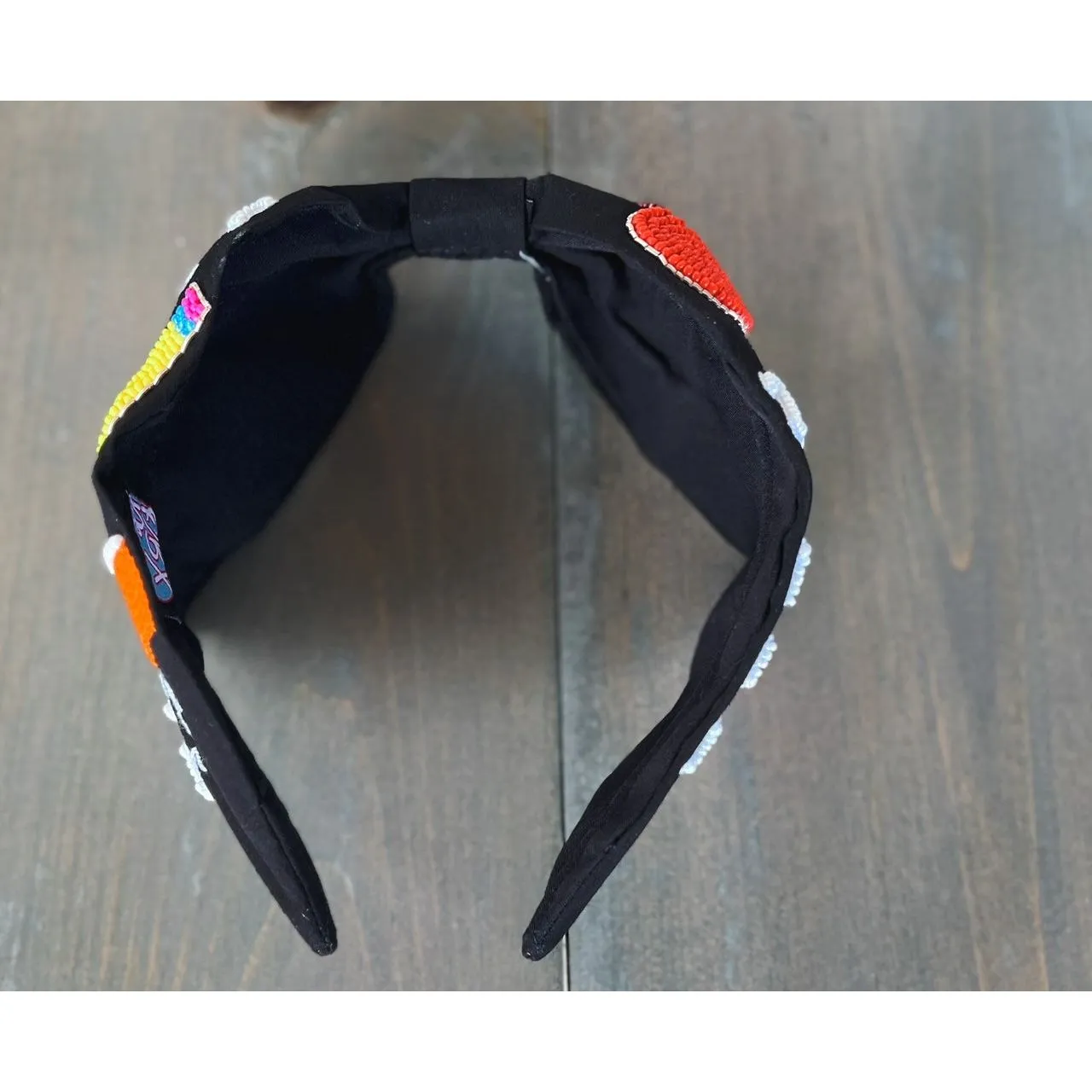Teacher Seed Beaded Black Top Knot Headband.