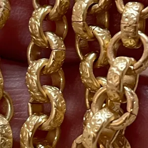 This Lovely Satin Gold Heavy Textured Chain is 6.3mm.  Sold by the foot.