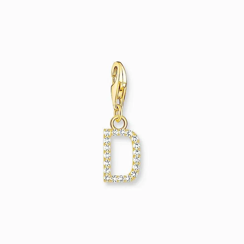 Thomas Sabo Gold-plated Charm Pendant Letter D with White Stones