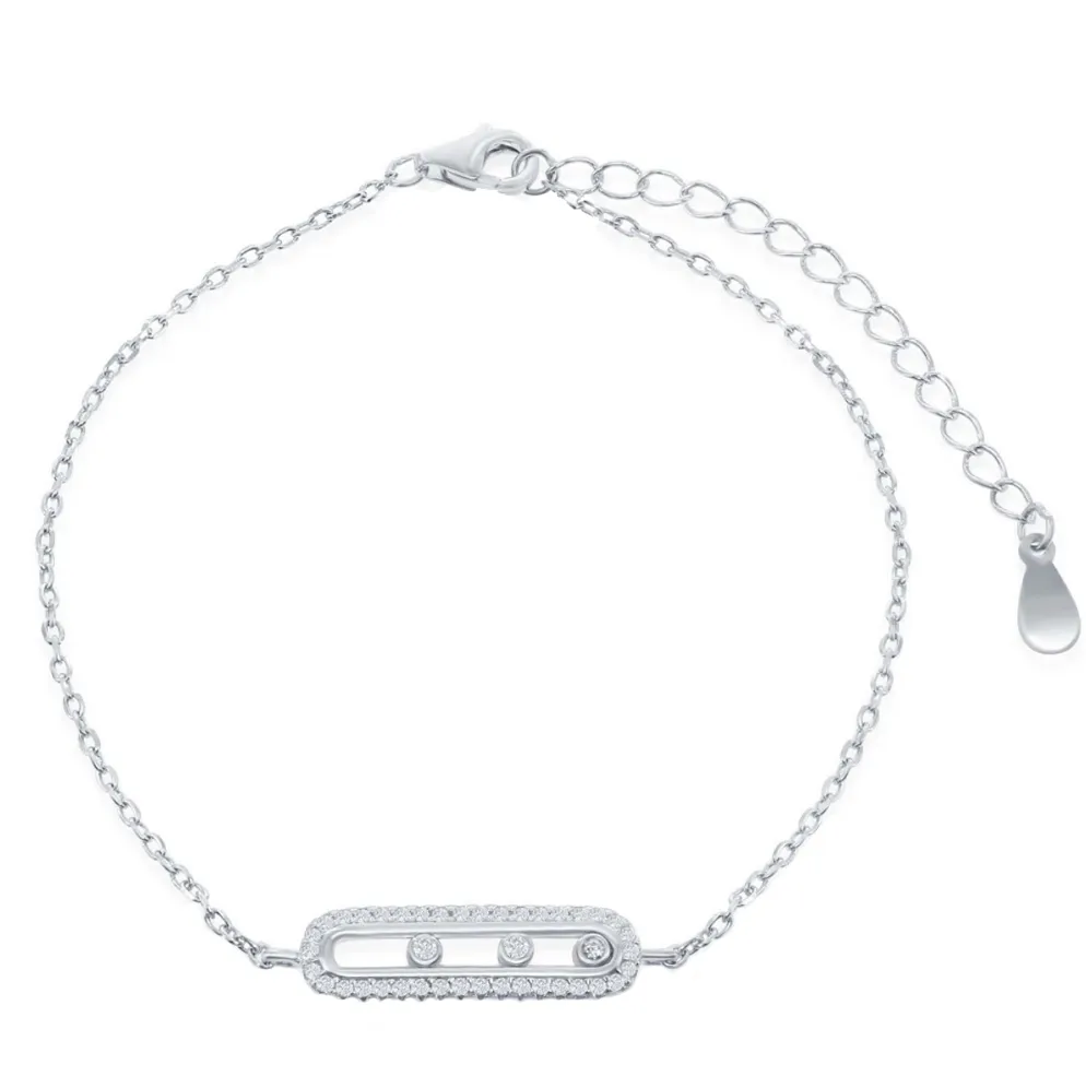 Three Sparkle Station Sliding Bar Bracelet