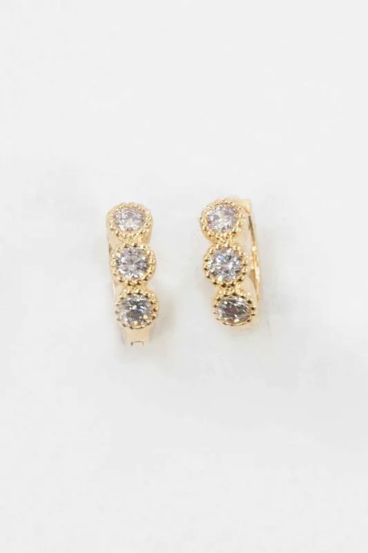 Three Stone Huggie Hoop Earrings