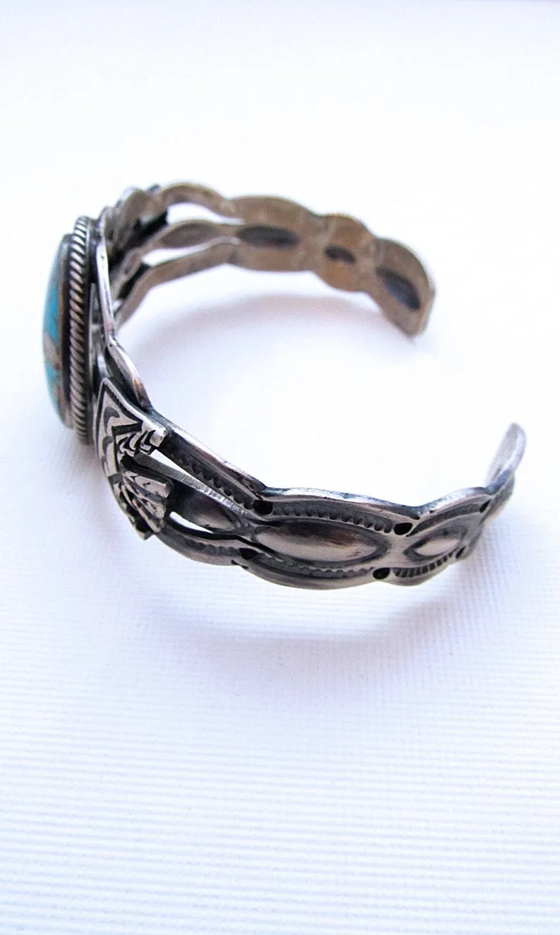 THUNDERBIRD Fred Harvey Style Silver & Turquoise Navajo Cuff