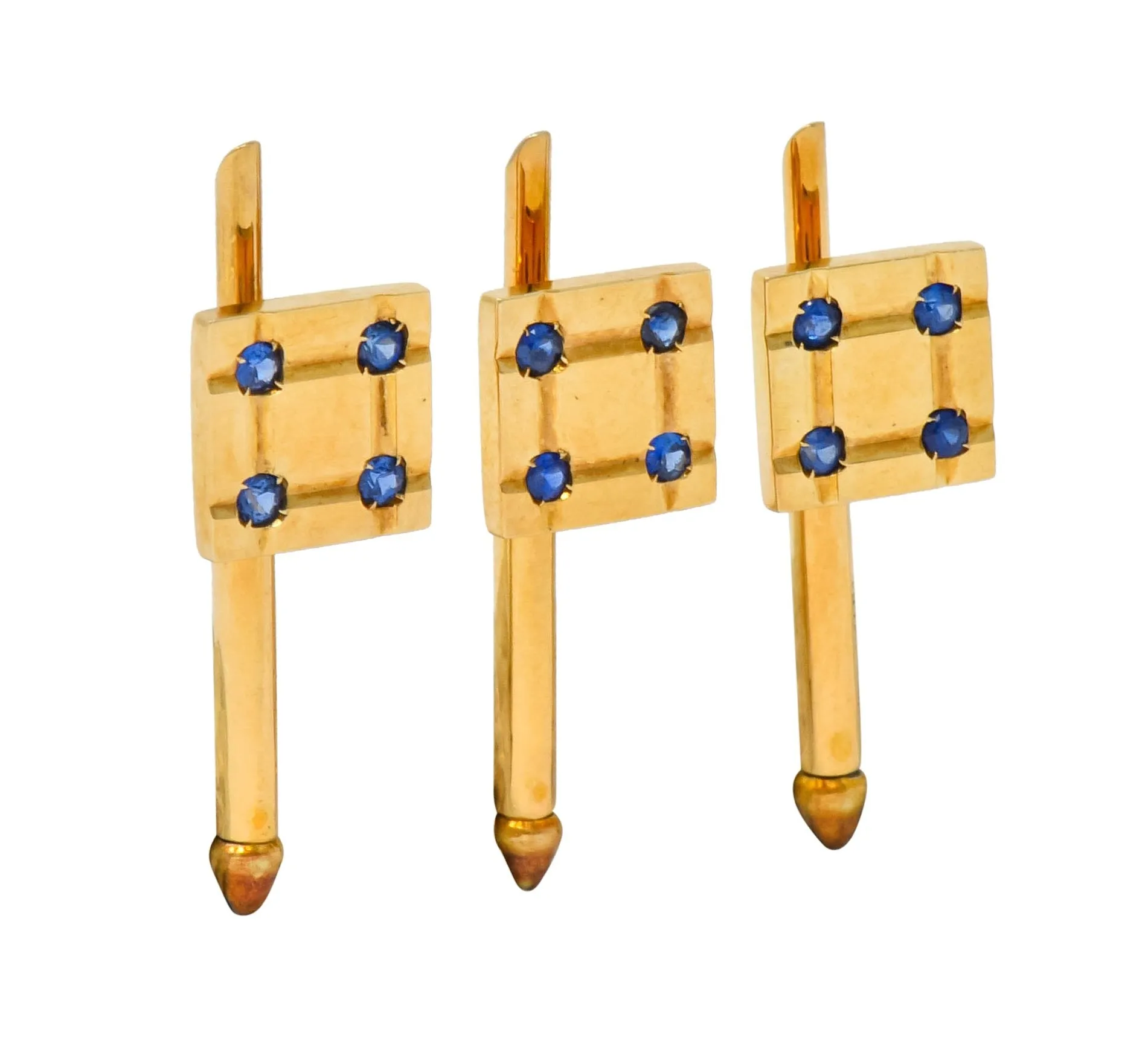 Tiffany & Co. Retro Sapphire 14 Karat Yellow Gold Men's Dress Set Circa 1940's