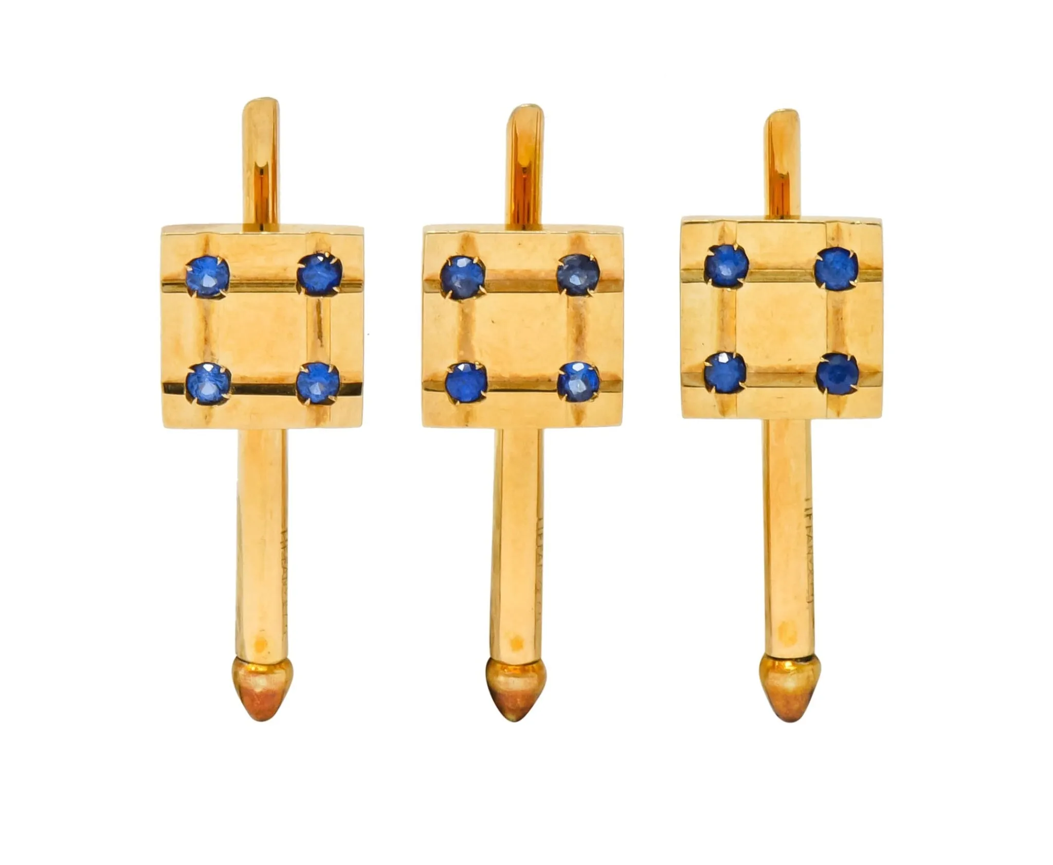 Tiffany & Co. Retro Sapphire 14 Karat Yellow Gold Men's Dress Set Circa 1940's