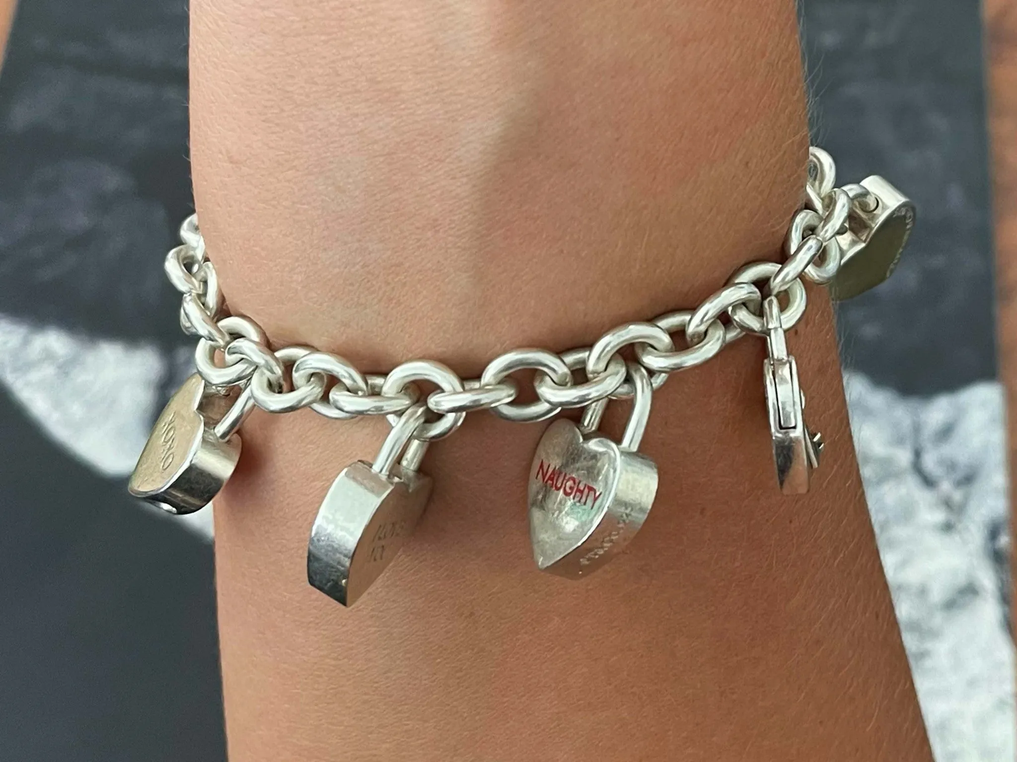 Tiffany and Co. 7 Heart Charm Bracelet Sterling Silver