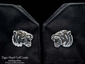 Tiger Head Cuff Links Sterling Silver