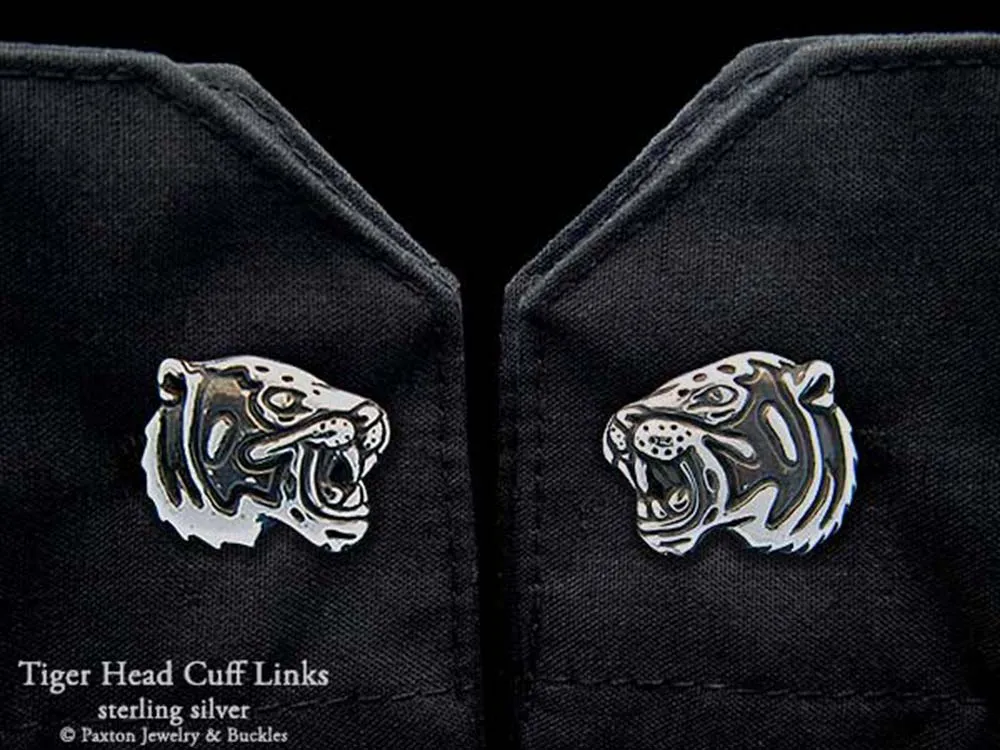 Tiger Head Cuff Links Sterling Silver