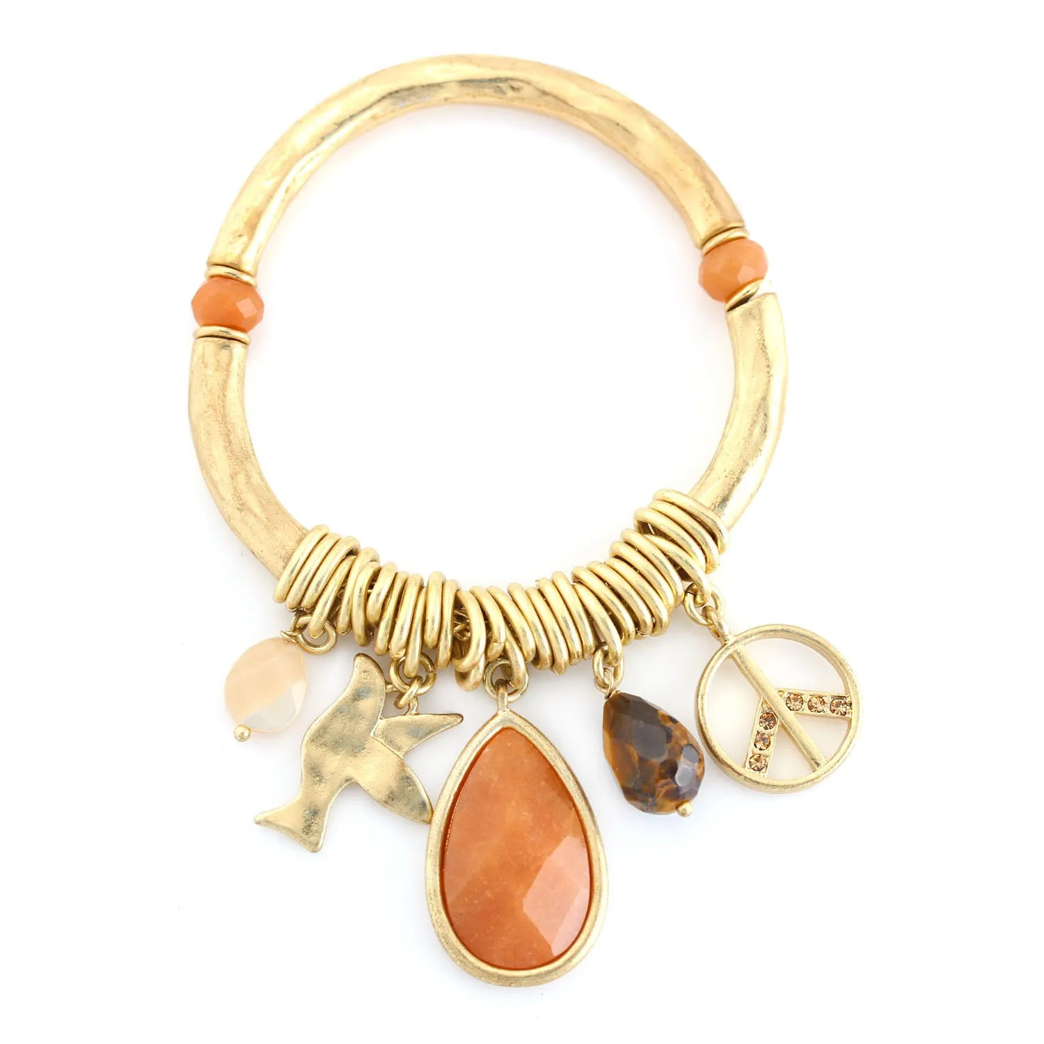 TIGER'S EYE AND ORANGE NATURAL STONE STRETCH  BRACELETS #191RD2201 (2B6)