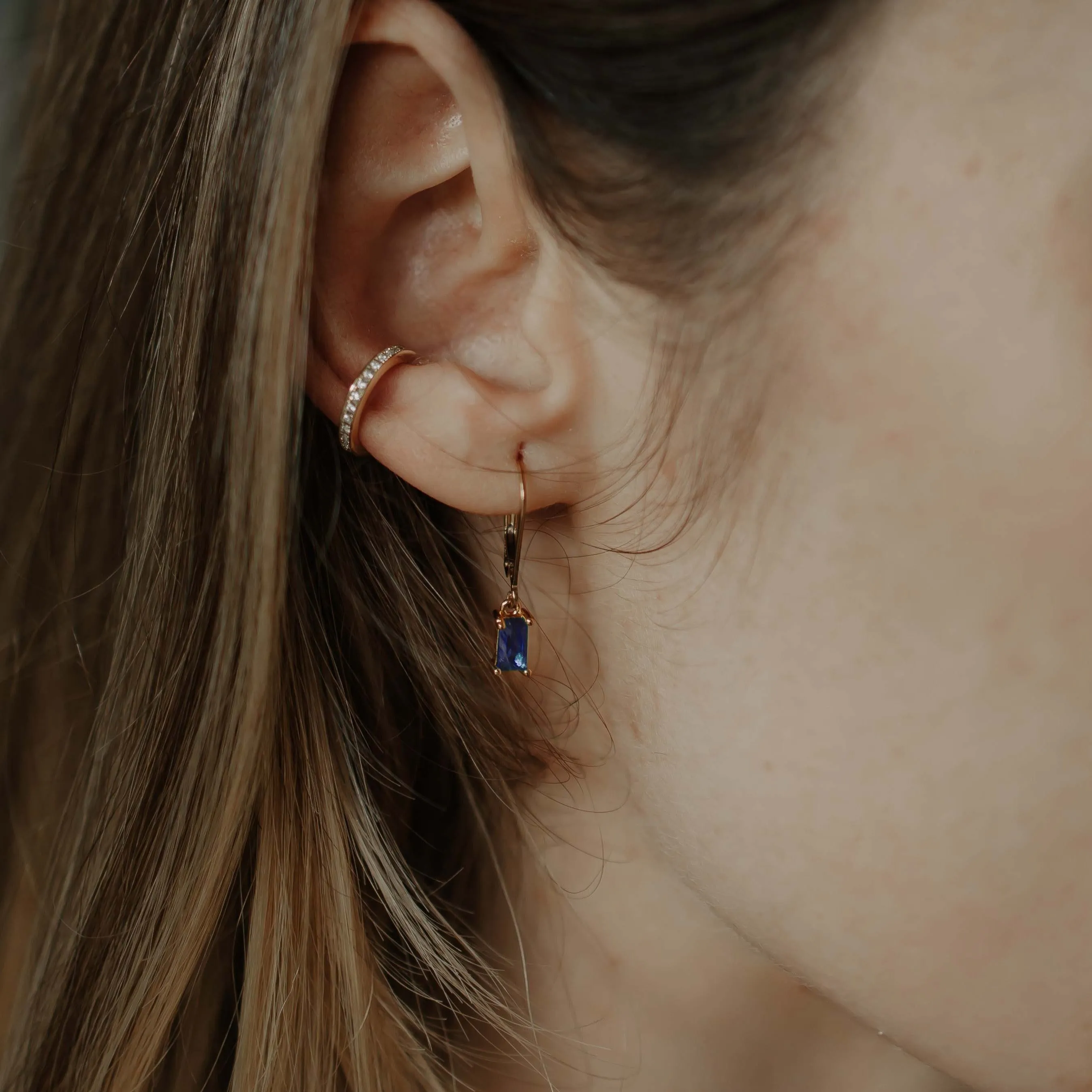 Tiny Blue Emerald Leverback Earrings